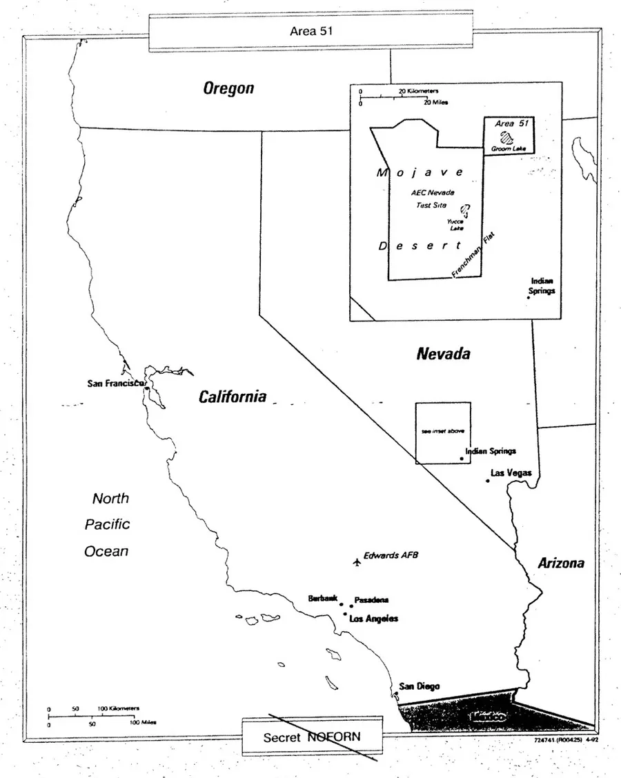 Declassified CIA map of the Groom Lake area